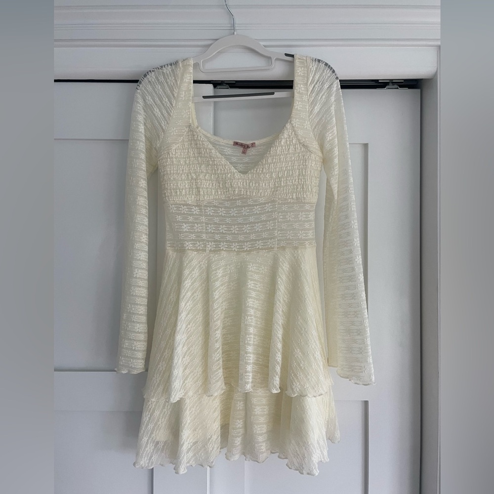 Elegant Bailey Rose Cream Long Sleeve Lace Dress